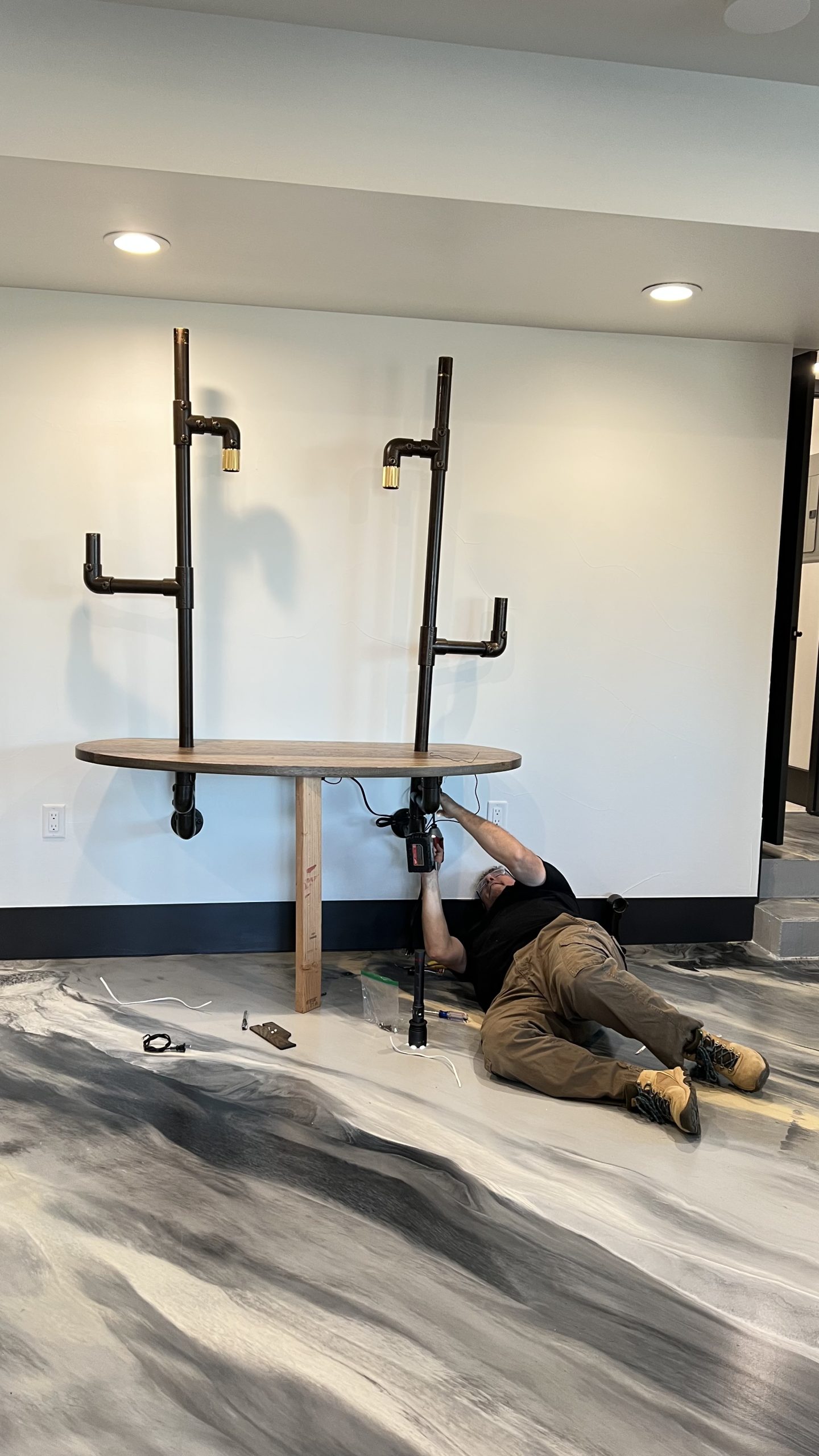 Industrial Pipe and Hickory Desk