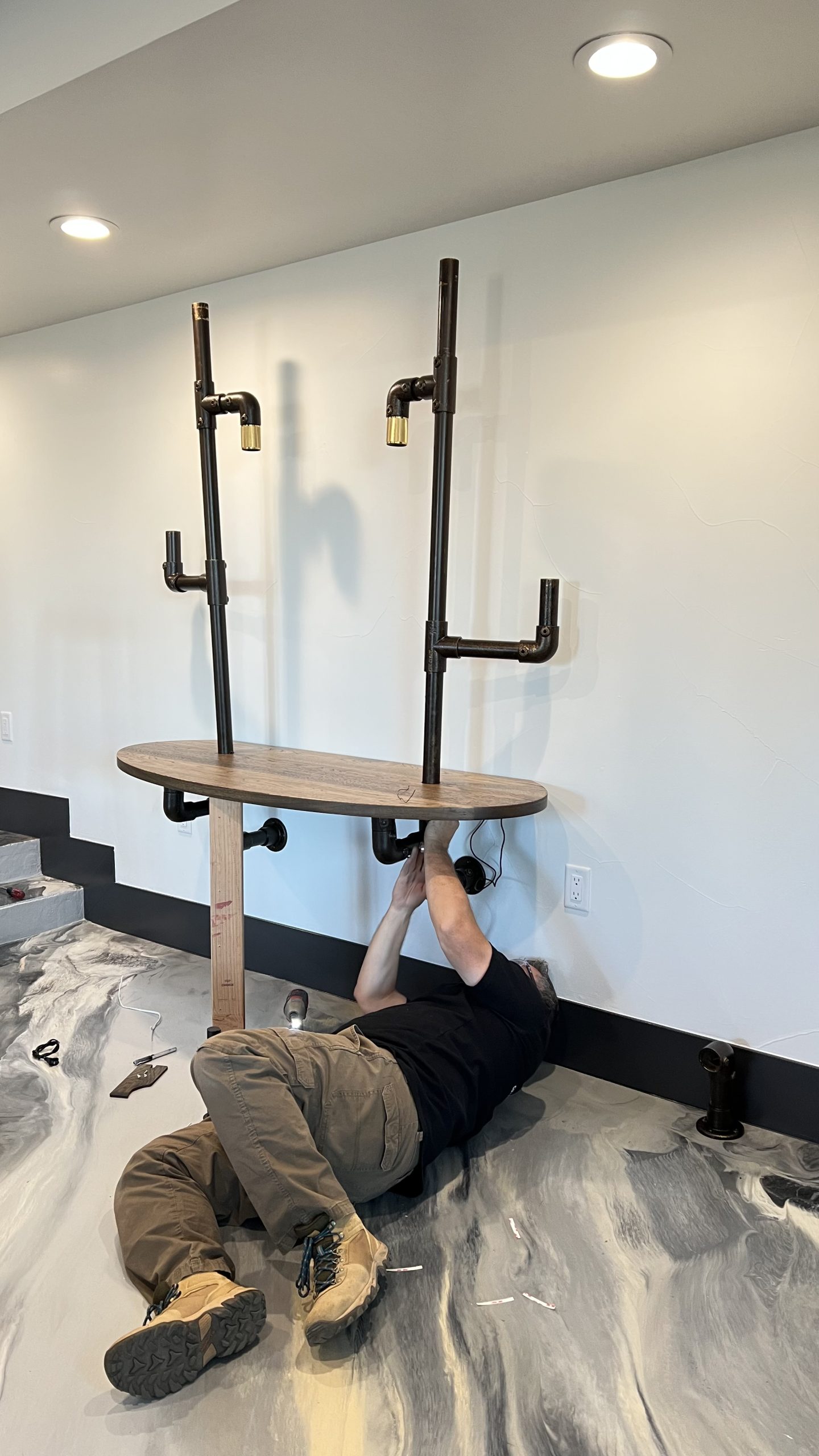Industrial Pipe and Hickory Desk