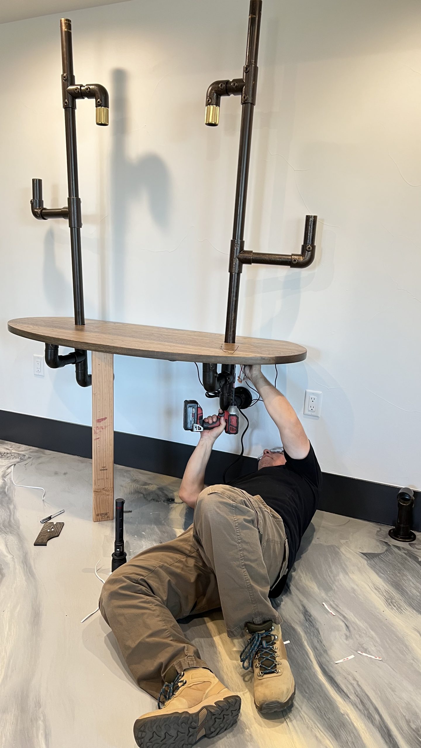 Industrial Pipe and Hickory Desk