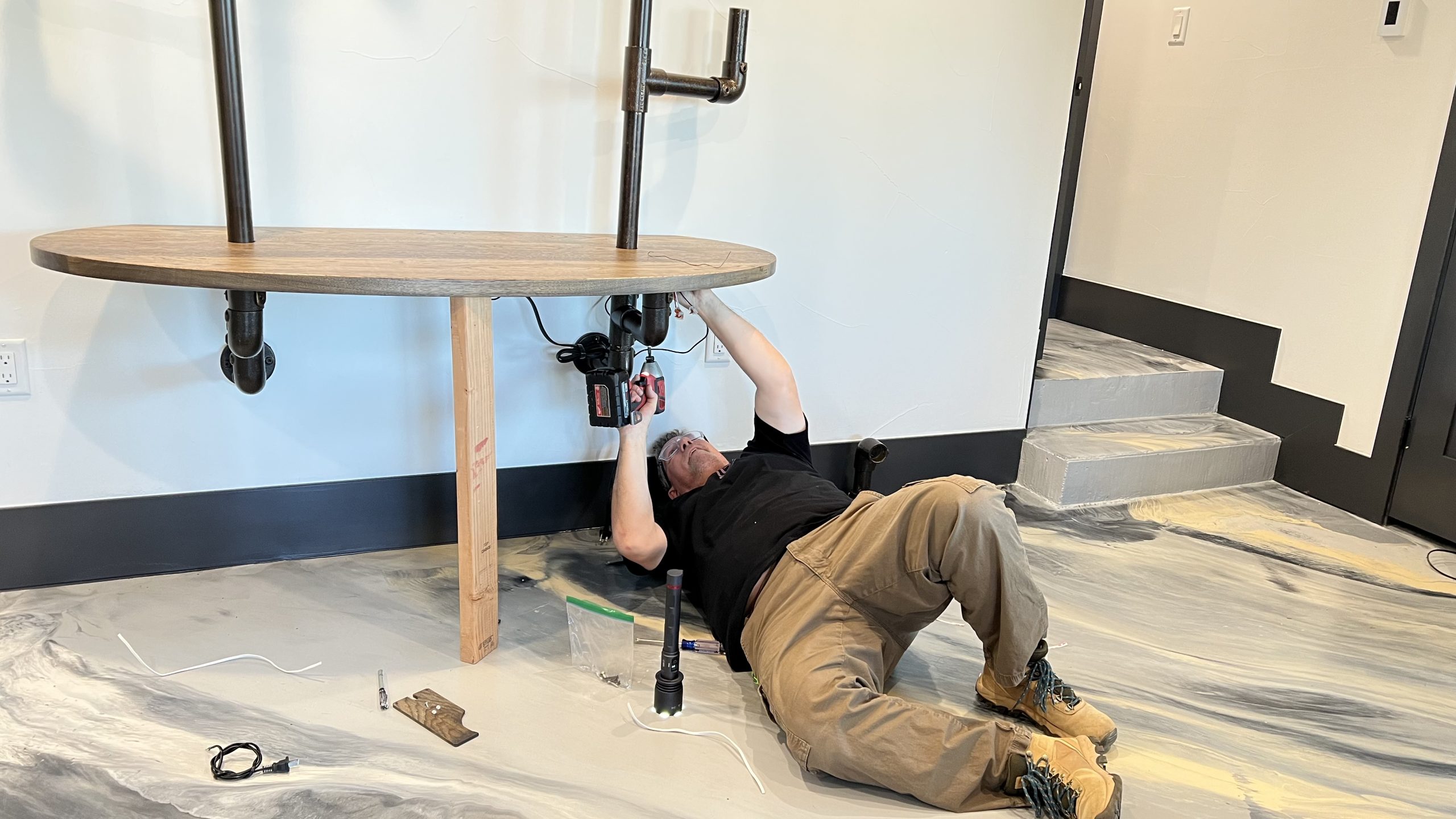 Industrial Pipe and Hickory Desk
