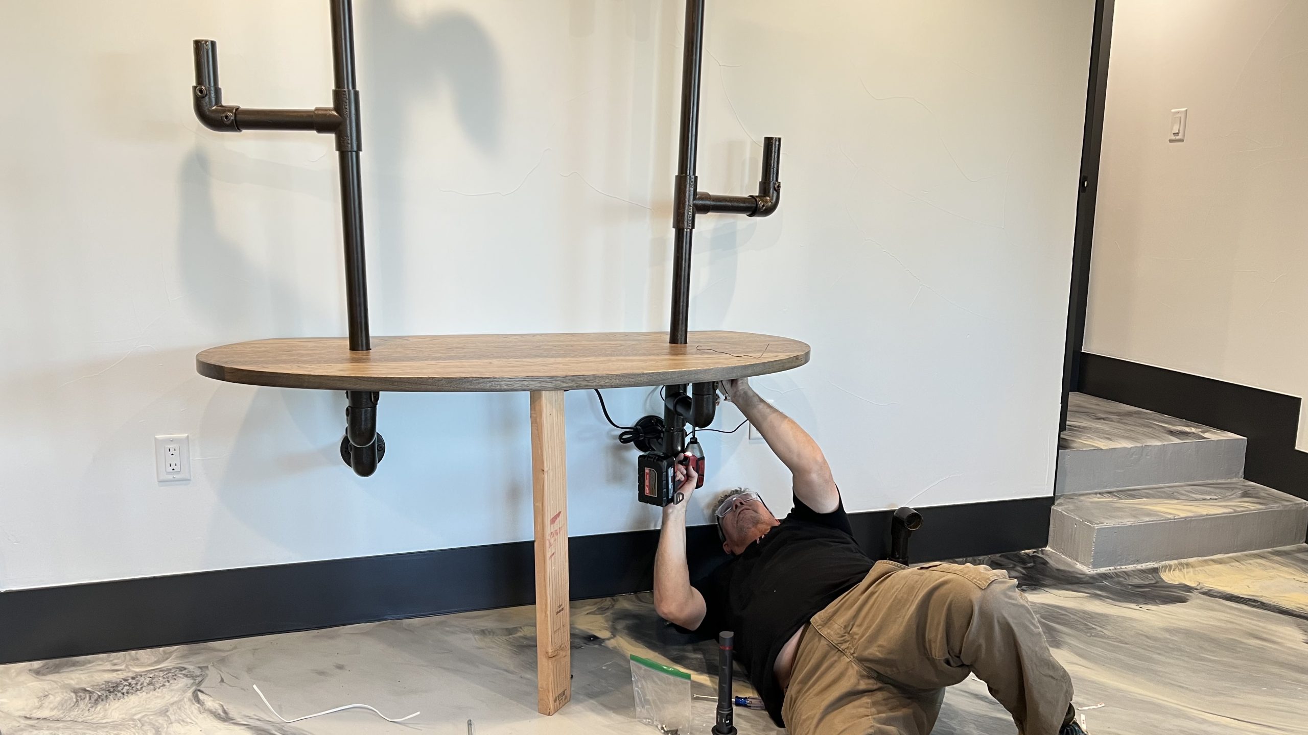 Industrial Pipe and Hickory Desk